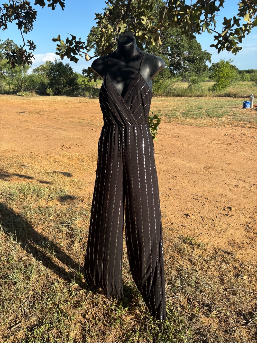 Black Metallic-Stripe Wide Leg Jumpsuit 🪩